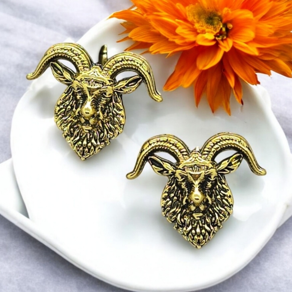 Horned Goat Cufflinks Gold Ram Head Aries Zodiac Tuxedo Prom Wedding Formal Gift